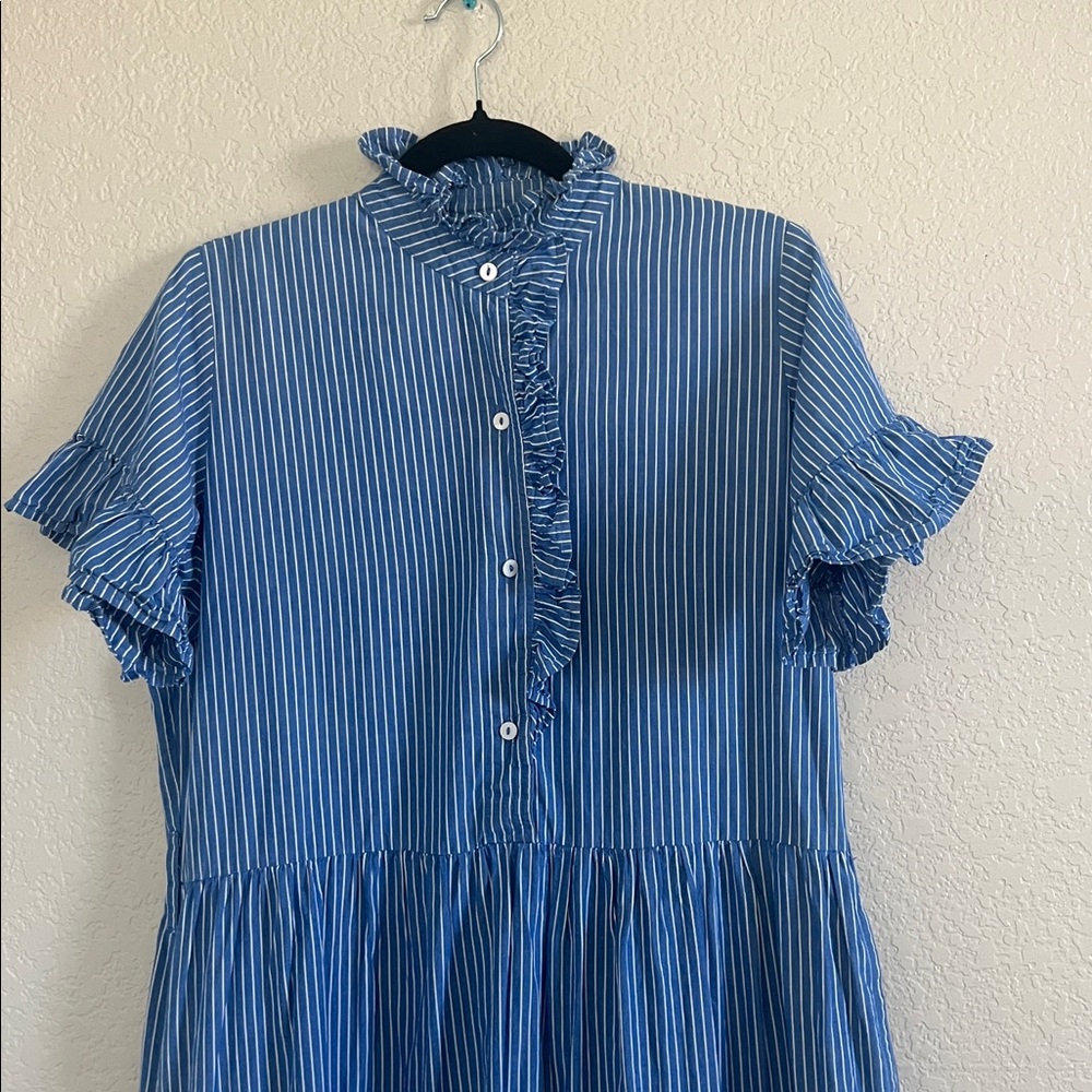Mille Victoria Dress Tiered Ruffled Maxi In Harbor Stripe. Size M - Picture 5 of 14